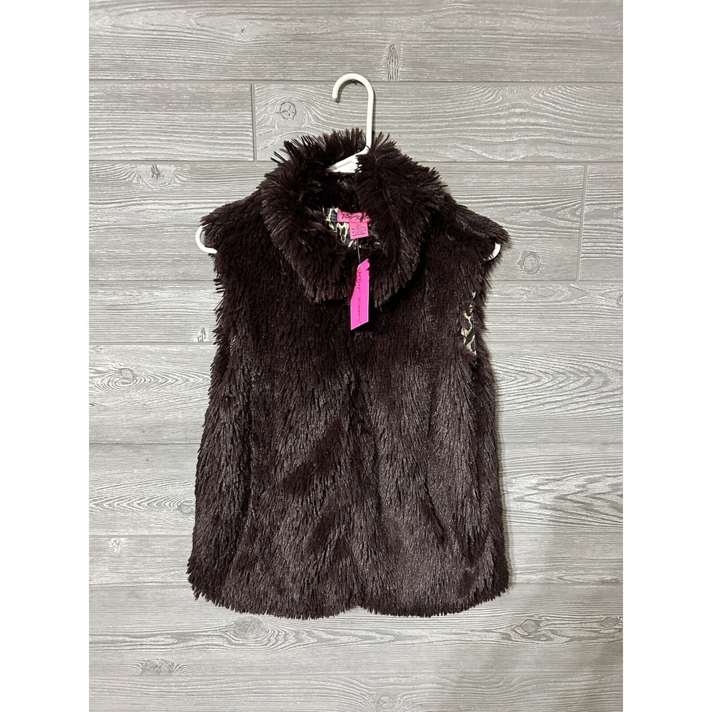 Betsey Johnson Shaggy Fuzzy Furry Vest Burgundy Sz M NWT